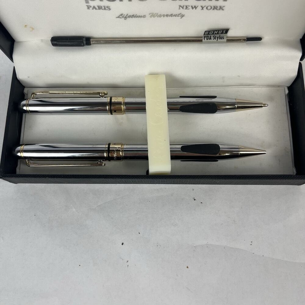 Vintage Pierre Cardin Chrome Gold Pen Pencil Set Boxed Bonus PDA Stylus PC Gift - Picture 2 of 16